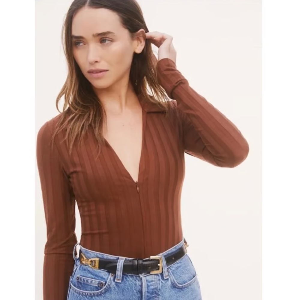 NEW Reformation Brown Ribbed Long Sleeve Top